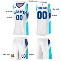 White Royal Side Design Basketball Sports Uniform Jersey 5
