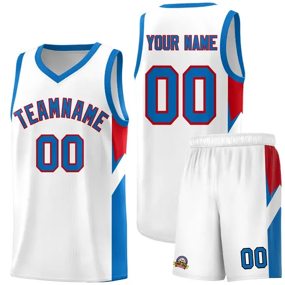 White Royal Side Design Basketball Sports Uniform Jersey