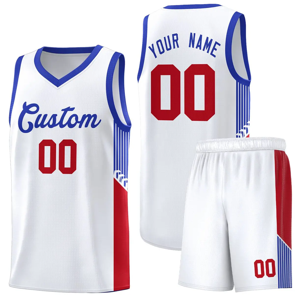 White Royal Side Stripe Sports Uniform Basketball Jersey