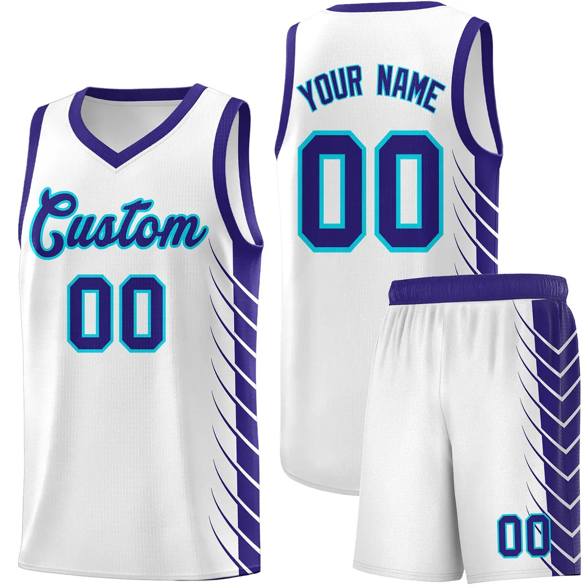 White Royal Side Symmetrical Line Pattern Basketball Jersey
