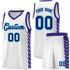 White Royal Side Symmetrical Line Pattern Basketball Jersey