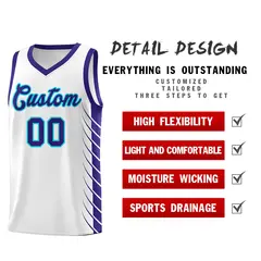 White Royal Side Symmetrical Line Pattern Basketball Jersey 2
