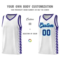 White Royal Side Symmetrical Line Pattern Basketball Jersey 3