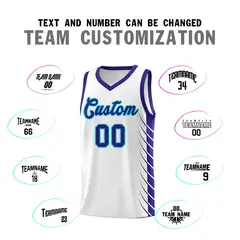 White Royal Side Symmetrical Line Pattern Basketball Jersey 4