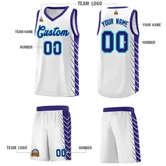 White Royal Side Symmetrical Line Pattern Basketball Jersey 5