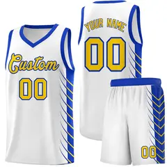 White Royal Side Symmetrical Line Pattern Basketball Jersey