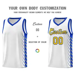 White Royal Side Symmetrical Line Pattern Basketball Jersey 3
