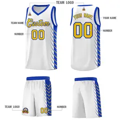 White Royal Side Symmetrical Line Pattern Basketball Jersey 5