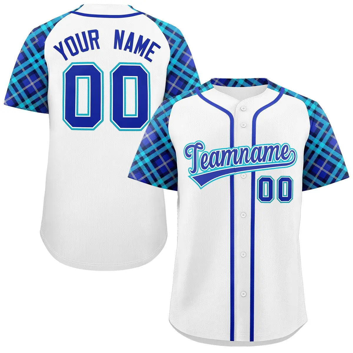 White Royal-Sky Blue Raglan Sleeves Baseball Jersey