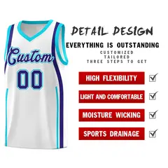 White Royal-Sky Blue Ribbon Pattern Basketball Kits 2