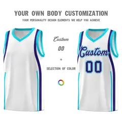 White Royal-Sky Blue Ribbon Pattern Basketball Kits 3