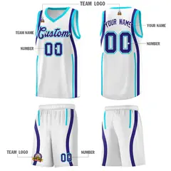White Royal-Sky Blue Ribbon Pattern Basketball Kits 5
