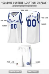 White Royal Sleeve Color Block Basketball Jersey 2