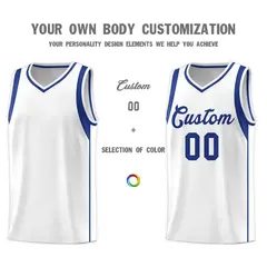 White Royal Sleeve Color Block Basketball Jersey 3