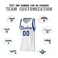 White Royal Sleeve Color Block Basketball Jersey 4