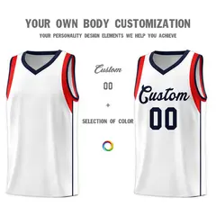 White Royal Sleeve Color Block Basketball Jersey 3