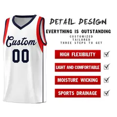 White Royal Sleeve Color Block Basketball Jersey 5
