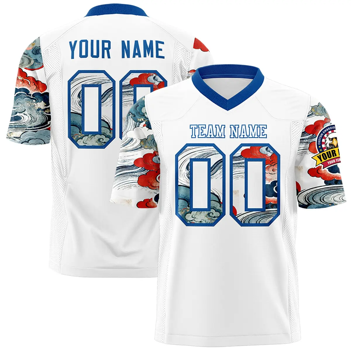 White Royal Sleeve Ukiyo-e Auspicious Clouds Graffiti Football Jersey