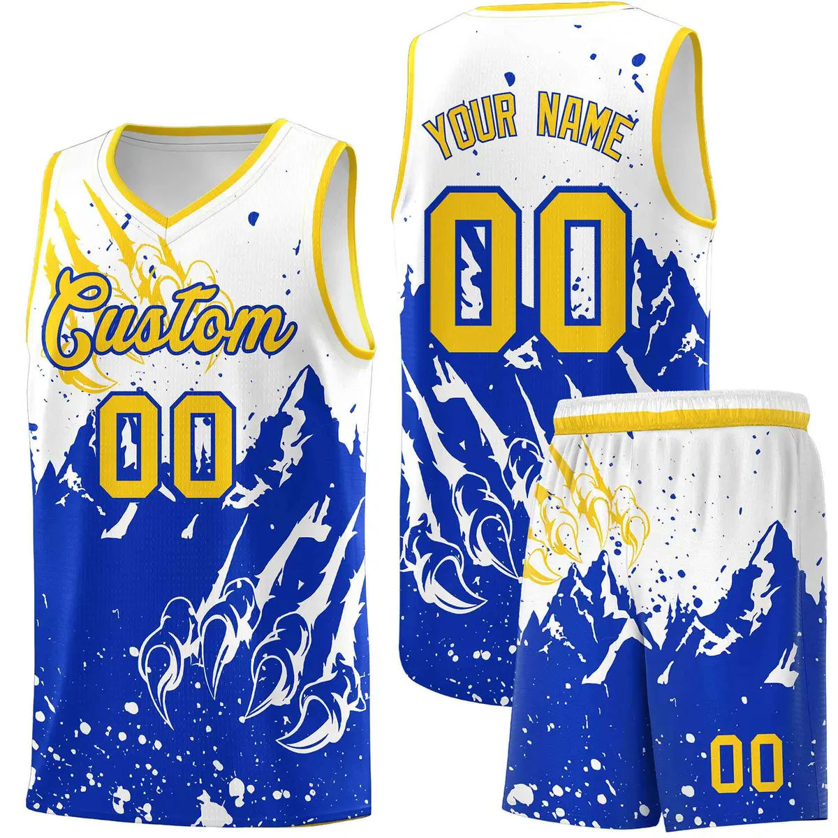 White Royal Snow Mountain Beast Pattern Basketball Jersey