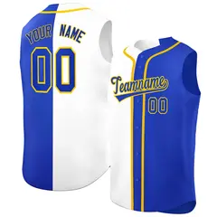 White Royal Split-Design Sleeveless Baseball Jersey