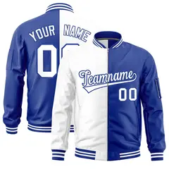 White Royal Split Varsity Full-Zip Letterman Bomber Jacket 1