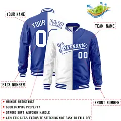 White Royal Split Varsity Full-Zip Letterman Bomber Jacket 2