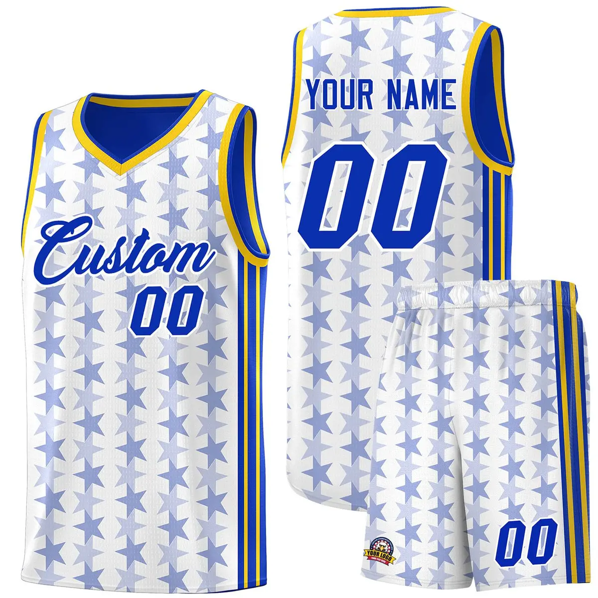 White Royal Star Graffiti Pattern Basketball Jersey