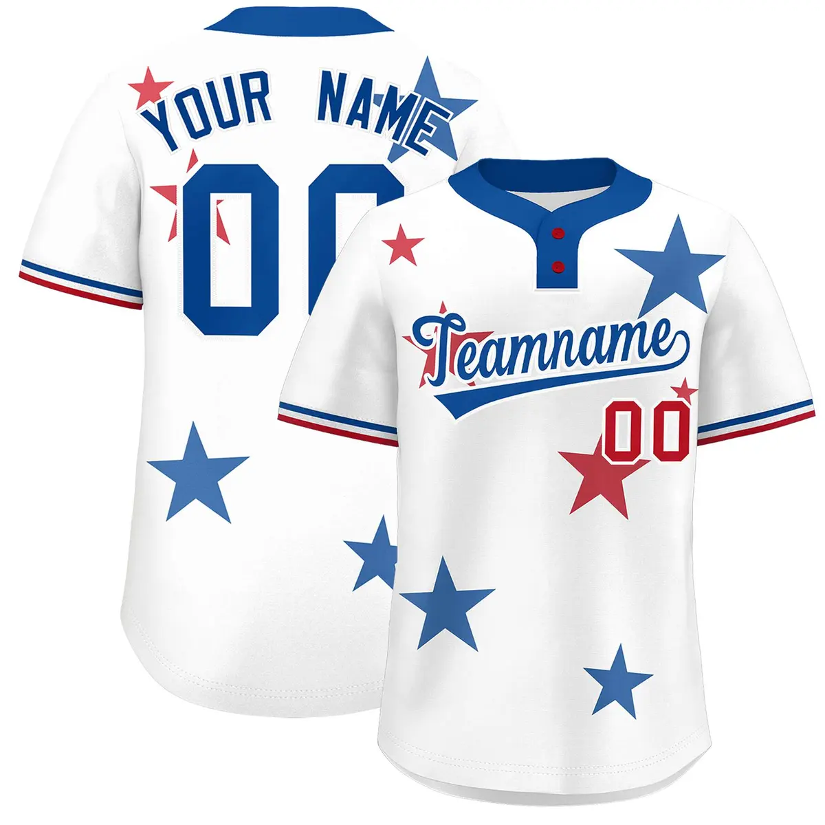 White Royal Star Graffiti Two-Button Baseball Jersey