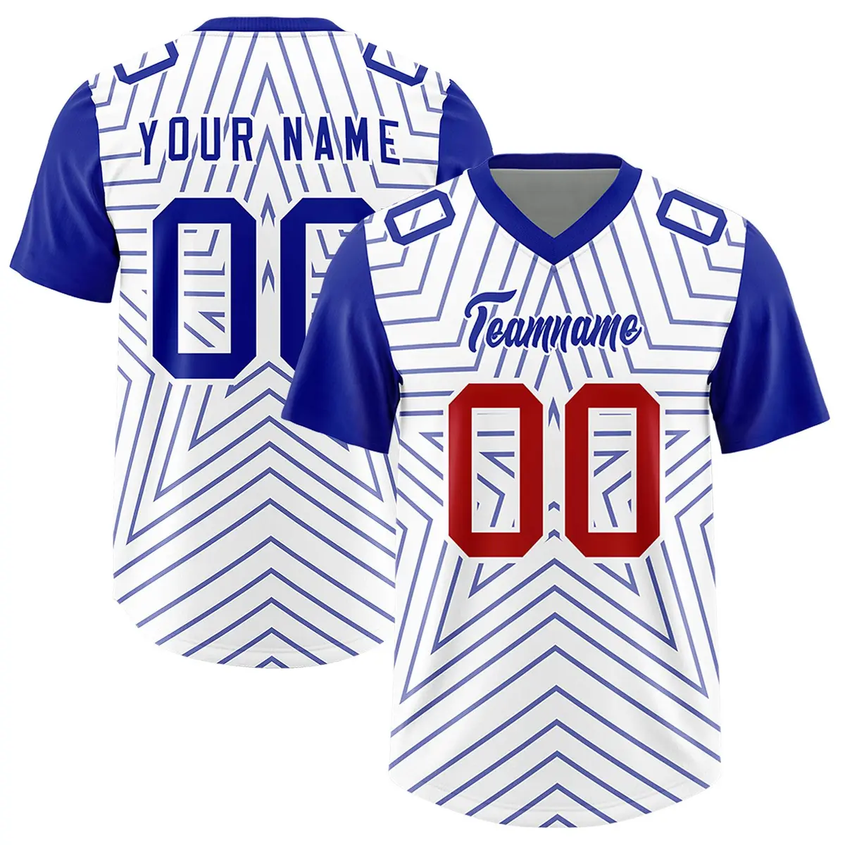 White Royal Star Pattern Raglan Football Jersey