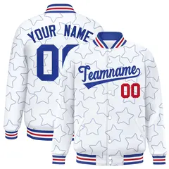 White Royal Star Pattern Varsity Full-Snap Letterman Baseball Jacket 1