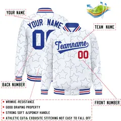 White Royal Star Pattern Varsity Full-Snap Letterman Baseball Jacket 2
