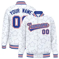 White Royal Star Pattern Varsity Full-Snap Letterman Baseball Jacket 1