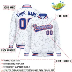 White Royal Star Pattern Varsity Full-Snap Letterman Baseball Jacket 2