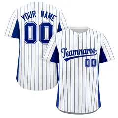 White Royal Stripe Full Button Authentic Baseball Jersey