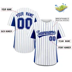 White Royal Stripe Full Button Authentic Baseball Jersey 2