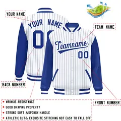 White Royal Stripe Raglan Varsity Bomber Jacket 2