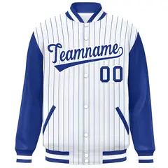 White Royal Stripe Raglan Varsity Bomber Jacket 3
