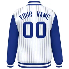 White Royal Stripe Raglan Varsity Bomber Jacket 4