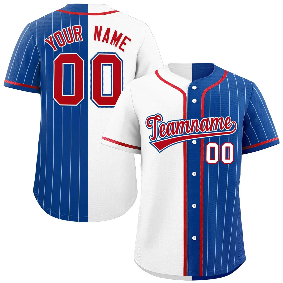 White Royal Stripe-Solid Combo Authentic Baseball Jersey