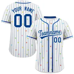 White Royal Stripe Star Pattern Authentic Baseball Jersey