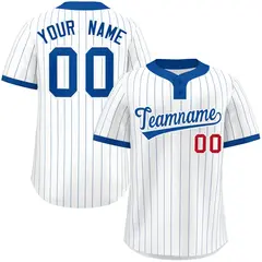 White Royal Stripe Two-Button Softball Jersey 1