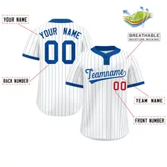 White Royal Stripe Two-Button Softball Jersey 2