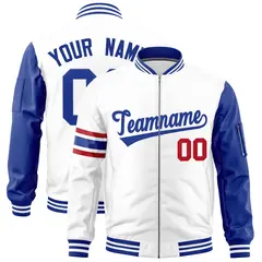 White Royal Stripe Varsity Letterman Bomber Jacket 1