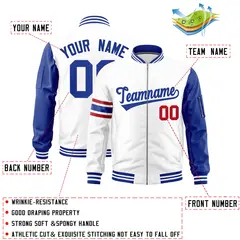 White Royal Stripe Varsity Letterman Bomber Jacket 2