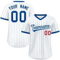 White Royal Striped Pullover Baseball Jersey