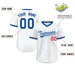 White Royal Striped Pullover Baseball Jersey 2