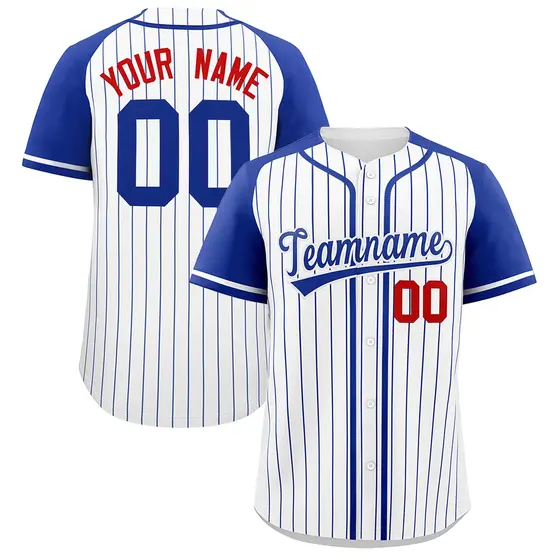 White Royal Striped Raglan Sleeves Baseball Jersey
