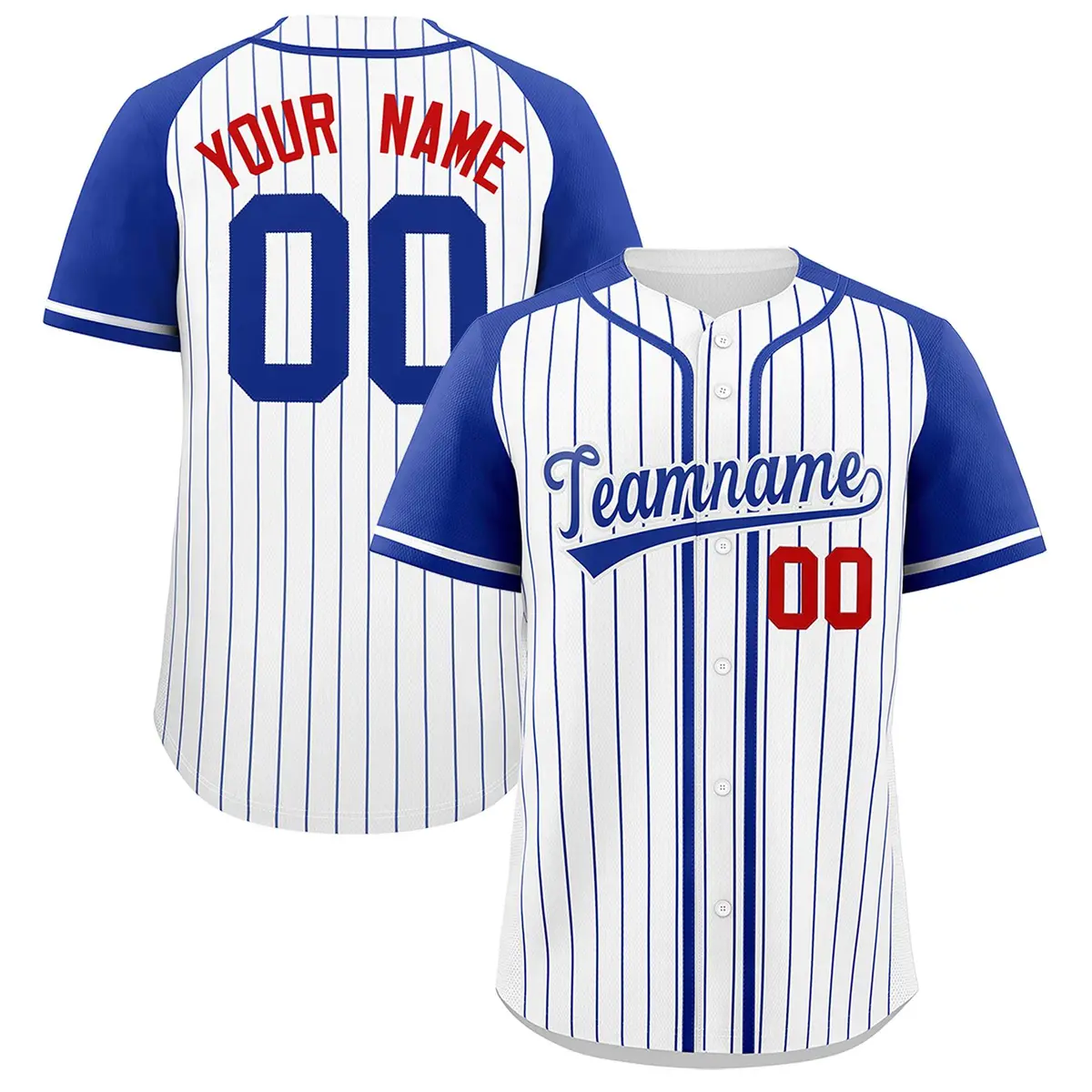 White Royal Striped Raglan Sleeves Baseball Jersey