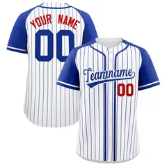 White Royal Striped Raglan Sleeves Baseball Jersey 1