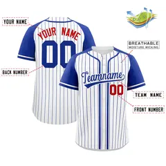 White Royal Striped Raglan Sleeves Baseball Jersey 2